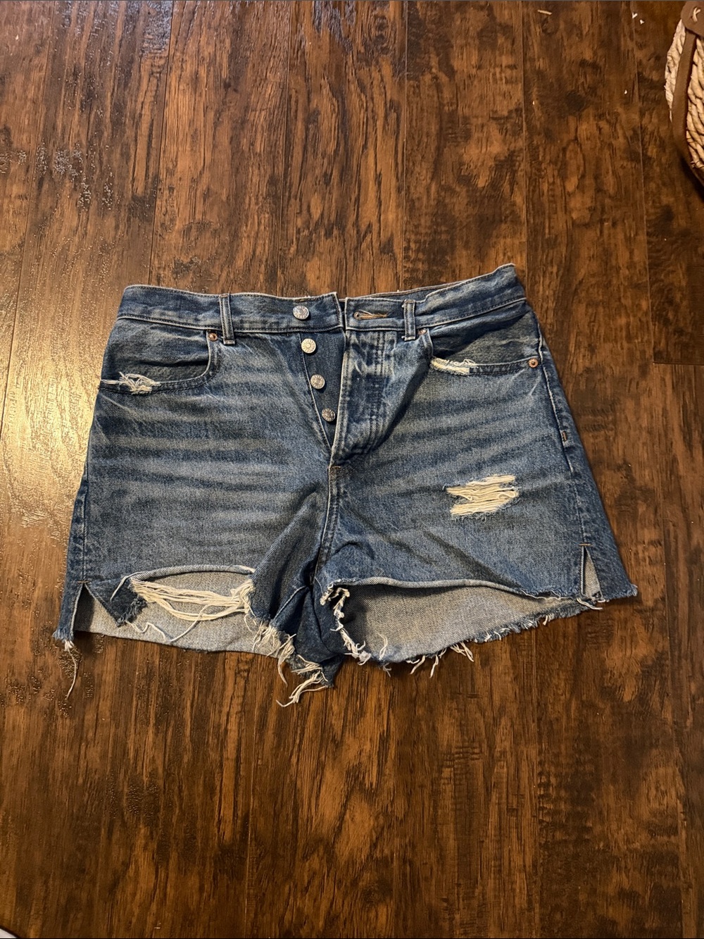 Express Ripped Button-Fly Denim Shorts - Medium Blue